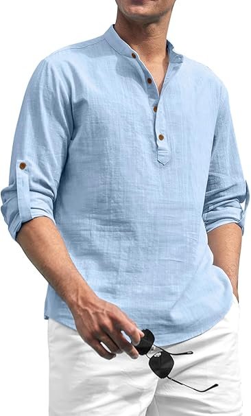 Zombom Cotton Blend Solid Casual Regular Fit Mandarin/Chinese Collor Short Kurta for Men