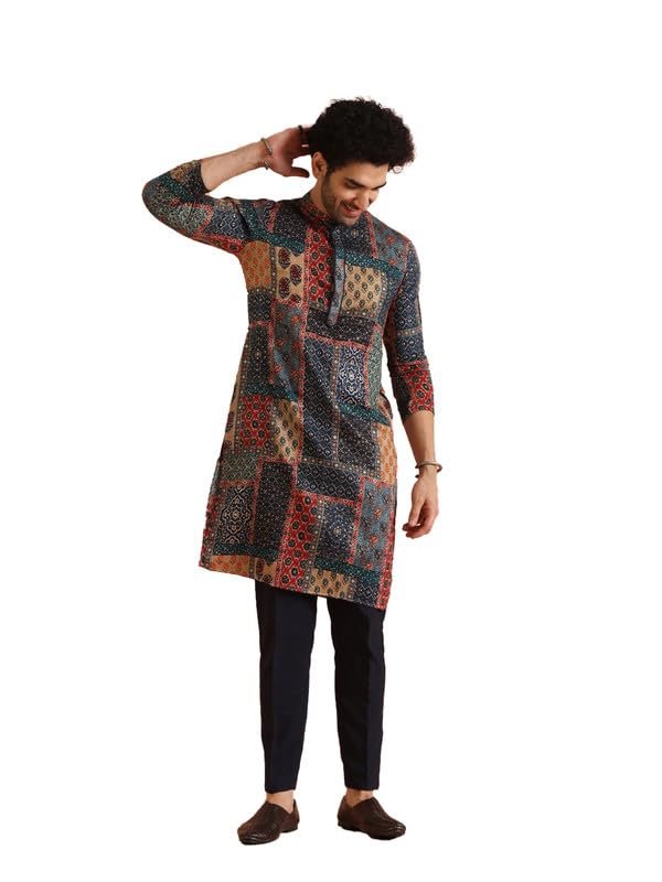 10-5-1.jpg KISAH Cotton Blend Kurta Trouser Set for Men | Mens Long Sleeve Kurta with Pant Set - Image 1