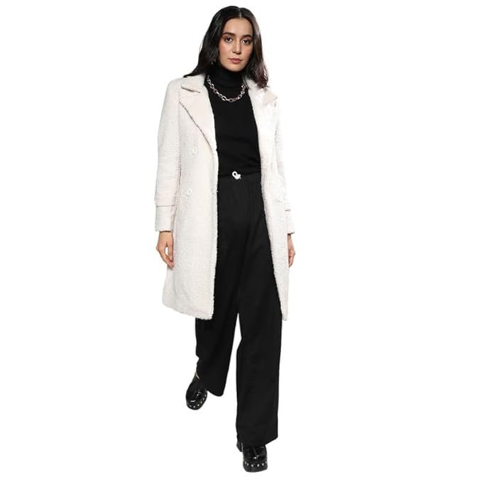 11-4.jpg Campus Sutra Women's Polyester Double-Breasted Standard Length Long Coat For Casual Wear | Lapel Collar | Long Sleeve | Button Closure | Soft Coat Crafted With Comfort Fit For Everyday Wear - Image 1