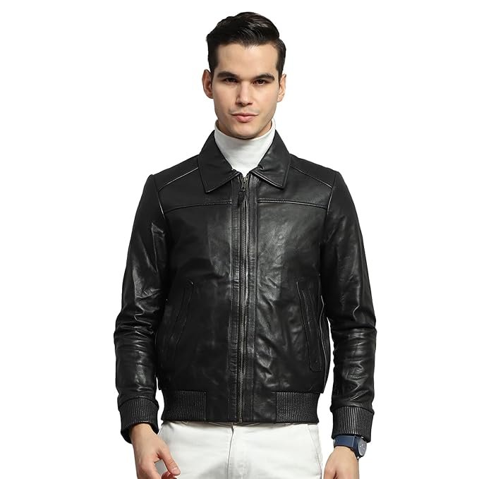 14-9.jpg Monte Carlo Men's Polyester Blend Standard Length Solid Collared Neck Full Sleeve Jacket - Image 1