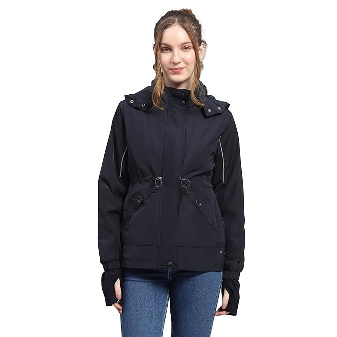 16-3.jpg Monte Carlo Womens Solid Black Detachable Hood Full Sleeve Jacket - Image 1