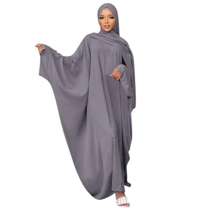 IKADEX Muslim Dress for Women Pakistani Kaftan Abaya Robe + Hijab Arabic Islamic Prayer Clothes Dubai Outfits