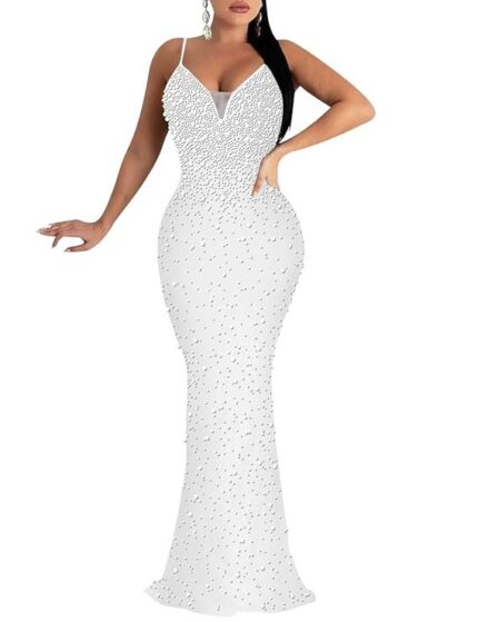 MAYFASEY Women's Sheer Mesh Dress Birthday Bodycon Rhinestone Dress See Through Glitter Elegant Mini Dress Party Night Dress, E-white, L