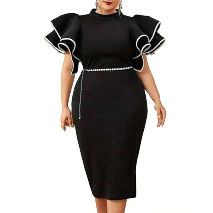 Cololura Plus Size Ruffle Sleeve Peplum Bodycon Formal Evening Gowns Party Dress