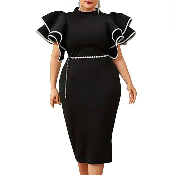 21-4-1.jpg Cololura Plus Size Ruffle Sleeve Peplum Bodycon Formal Evening Gowns Party Dress - Image 1