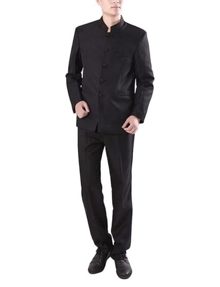 Chinese Tunic Suits Mandarin Collar Formal Black Suit Slim Fit Front Button Japanese School Uniform Groom Dress