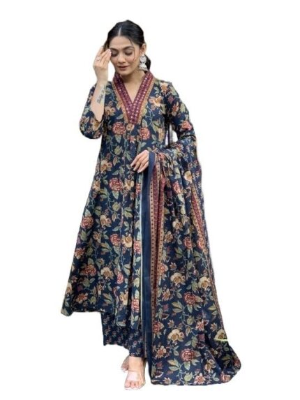 Nermosa Women Printed A-Line Kurta and Pant Set with Dupatta