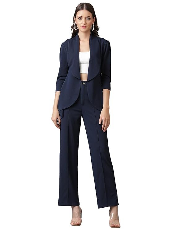 23-1-2.jpg KOTTY Women's Solid Relaxed Fit 3/4 Sleeve Co-ord Blazer and Trouser Set. - Image 1