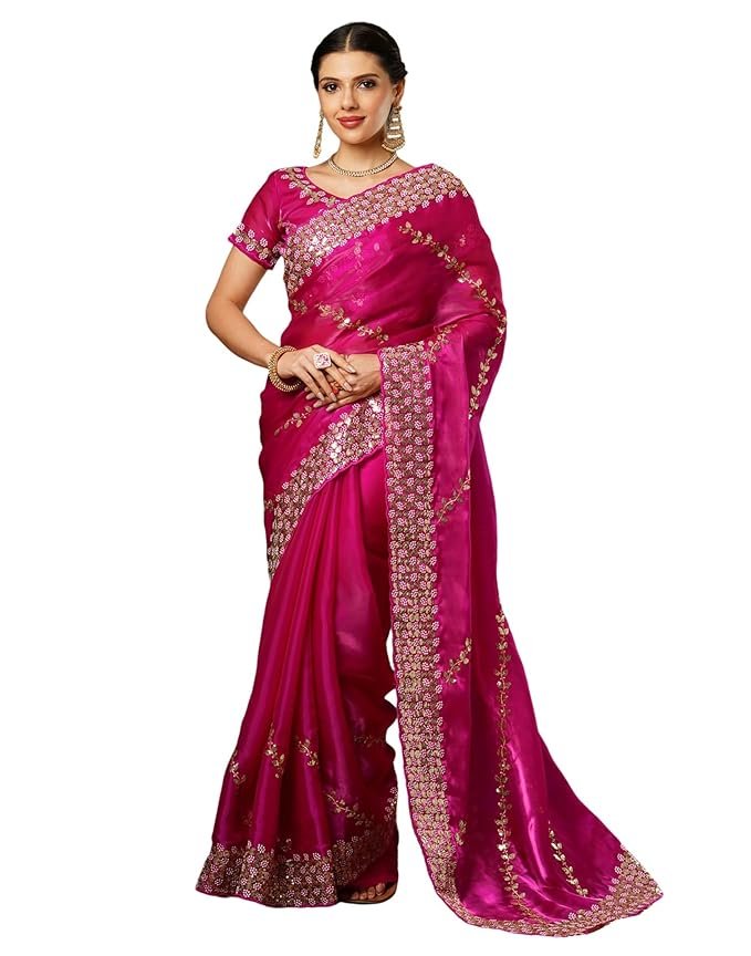 23-2.jpg SIRIL Women's Tissue Silk Sequence Embroidery Scalloped Border Saree With Unstitched Blouse Piece - Image 1
