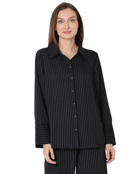 VERO MODA Women's Monochrome Pinstripe Regular Fit Shirt | Desk to Dinner.
