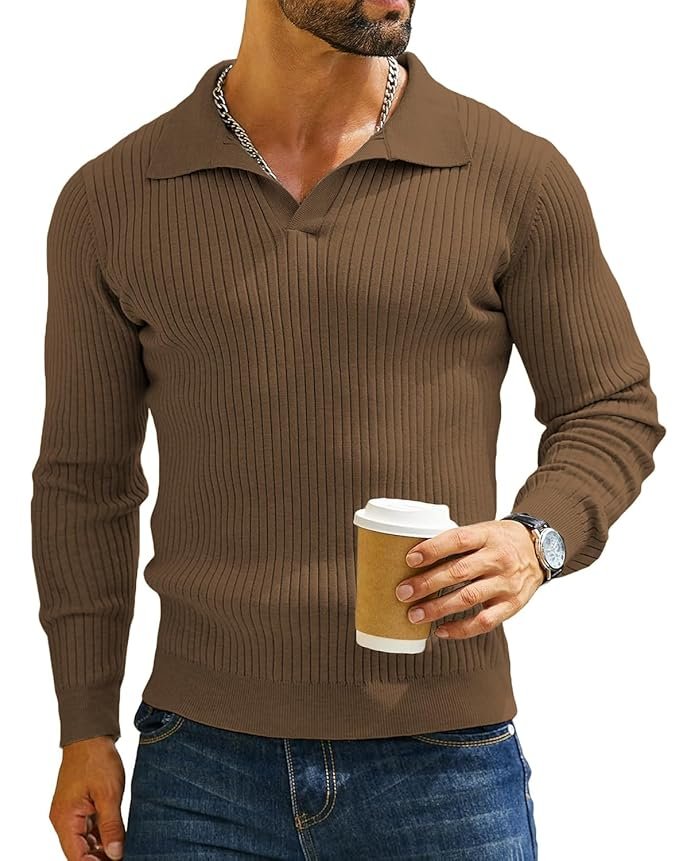 25-5-1.jpg DENIMHOLIC Men's Cotton Full Sleeve Collar Polo Sweater for Men, Rib Knitted Sweaters for Men Winter - Image 1