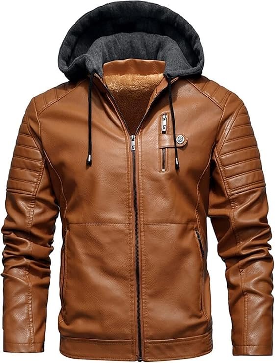 27-3.jpg Pomo-Z Men’s Casual Stylish Premium PU Leather Zip-Up Motorcycle Bomber Jacket With a Removable Hood - Image 1