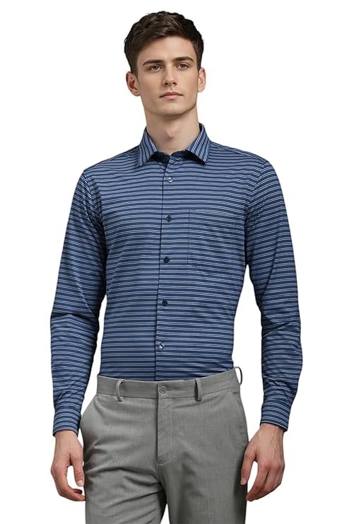 27-6.jpg Louis Philippe Men's Striped Slim Fit Shirt - Image 1