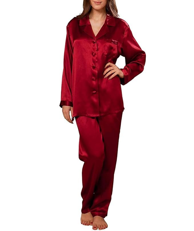 28-1.jpg DEHMAN 100 Percent Silky Satin Silk Luxury Pajamas Pure Full Length, Women Sleepwear,Silk Pajams Silky Nightwear, Silky Satin slipwear - Image 1