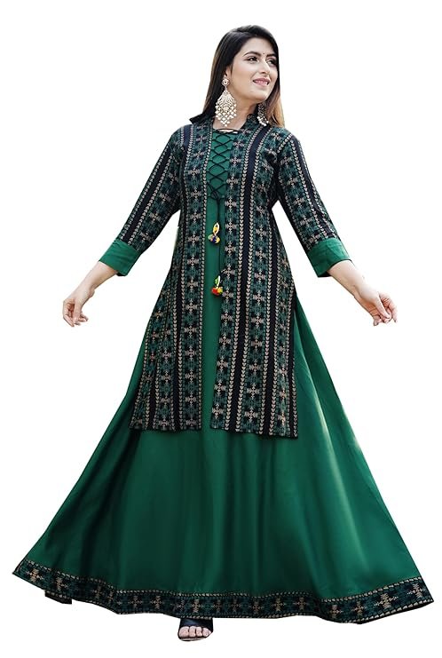 3-1.jpg DSS FASHION Women Printed Cotton Rayon Blend Anarkali Kurta - Image 1