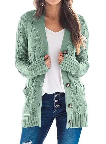 PRETTYGARDEN Women's Open Front Cardigan Sweaters Fashion Button Down Cable Knit Chunky Outwear Coats