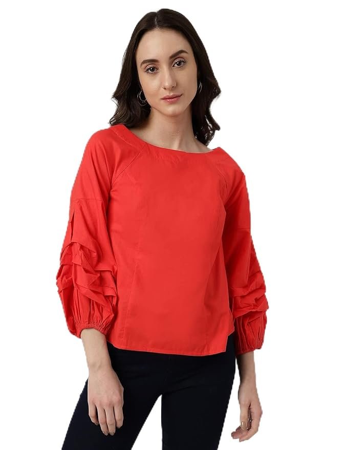 32-3.jpg Marks & Spencer Womens Solid Cotton Boat Neck Regular Fit Top - Image 1