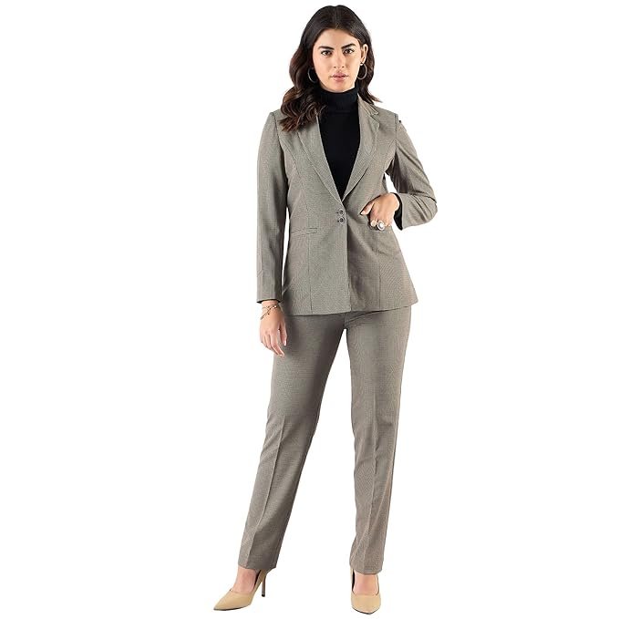 38.jpg Powersutra Women’s Formal Checkered Blazer and Trouser Set | Notched Lapel Blazer with Tailored Mid-Waist Pants | 4-Way Stretch, Breathable, Wrinkle-Resistant Suit - Image 1