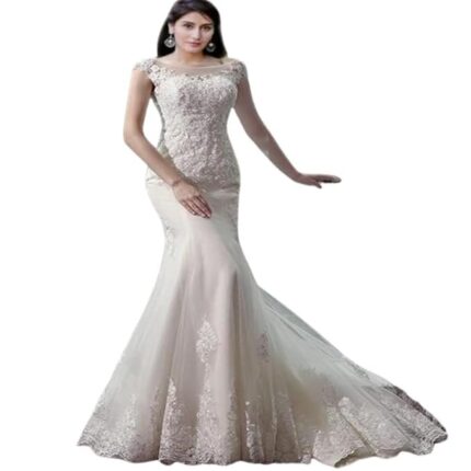 GOWNLINK Train Wedding Mermaid Gown Christian Women Special Occasion White with Extra Sleeve