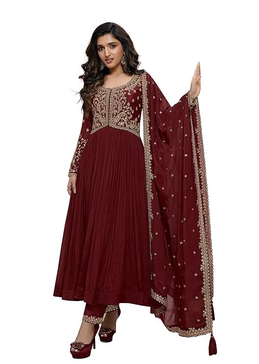 45-1-1.jpg TRENDMALLS Women's Silk Blend Embroidery Anarkali Kurta Pant Set with Dupatta - Image 1