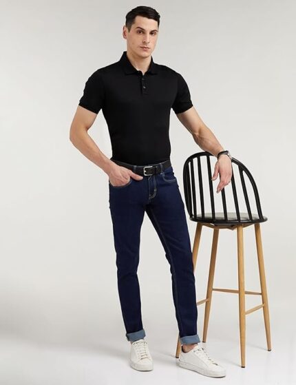 Peter England Men's Mid Rise Premium Skinny Fit Stretchable Jeans Navy Blue, 32