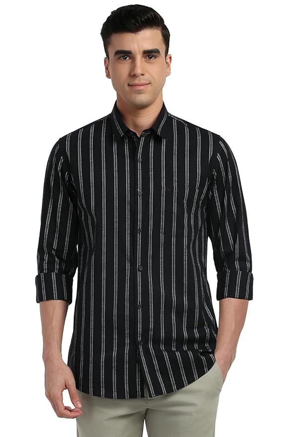 49-3-1.jpg Peter England Men's Striped Slim Fit Shirt - Image 1