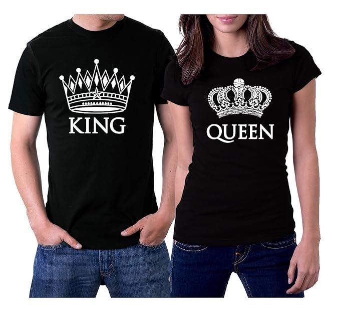 50-2.jpg picontshirt King and Queen Couple T-Shirts Men 3XL / Women XL Black Crowns - Image 1