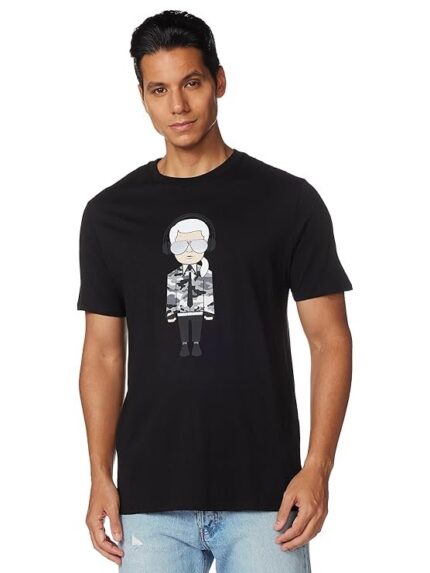 Karl Lagerfeld Paris Reflective T, Karl Character with Headphones Short Sleeve Crew Neck Men’s Shirt