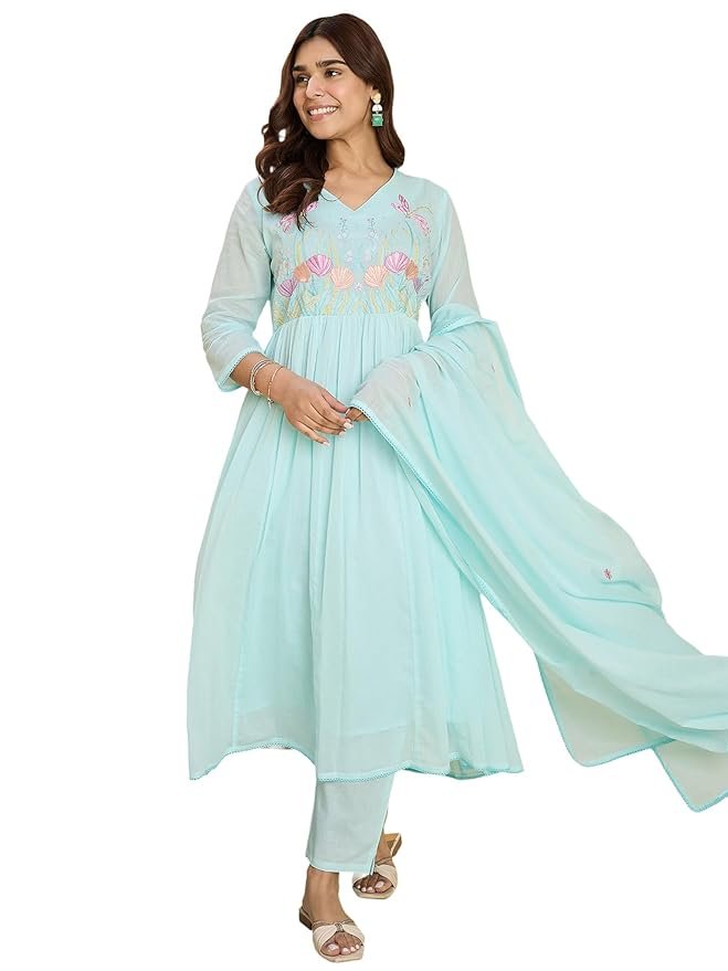 64-2.jpg INDO ERA Women's Cotton Kurta and Pant with Dupatta Set - Image 1