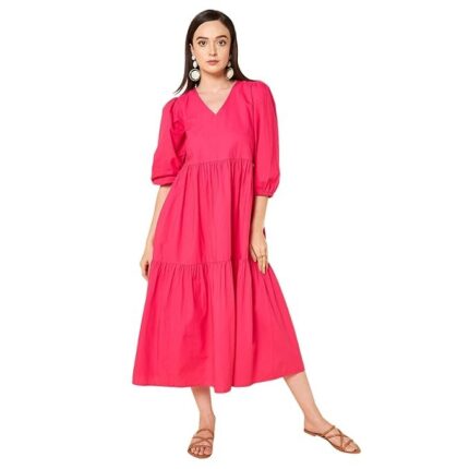HIGH STAR Women's Cotton Pleated Maxi Casual Dress