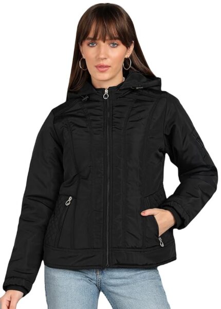ELLIPSE Nylon Full Sleeves Regular Fit Fashionable & Stylish Winter Waterproof Jakcet With Hoodie For Women's