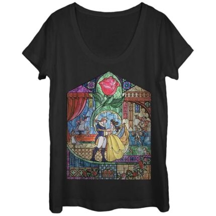 Fifth Sun Beauty and The Beast Women's Stained Glass Scoop Neck T-Shirt