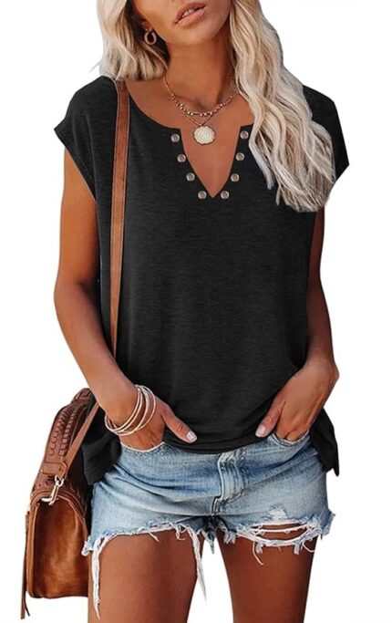 ETCYY NEW Tank Tops for Women, Cute Sleeveless V Neck Workout Tops Printed Running Casual Athletic T Shirts