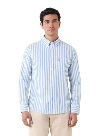 U.S. Polo Assn. Men's Cotton Tailored Fit Vertical Striped Oxford Shirt