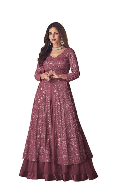 RUDRAPRAYAG Anarkali Straight Suit for Women | Georgette & Santoon Straight Suit | Semi-Stitched Gown for Women 2023
